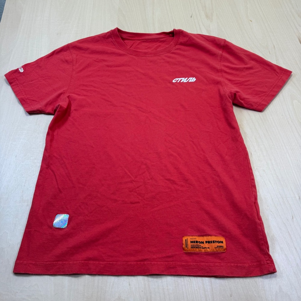 Heron Preston Red Cotton Graphic T Shirt Mens Size M